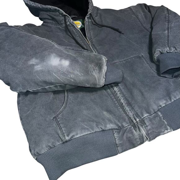 Vintage Cabelas Men faded black Insulated Canvas Chore Work Coat Hooded size  XL - Picture 3 of 10